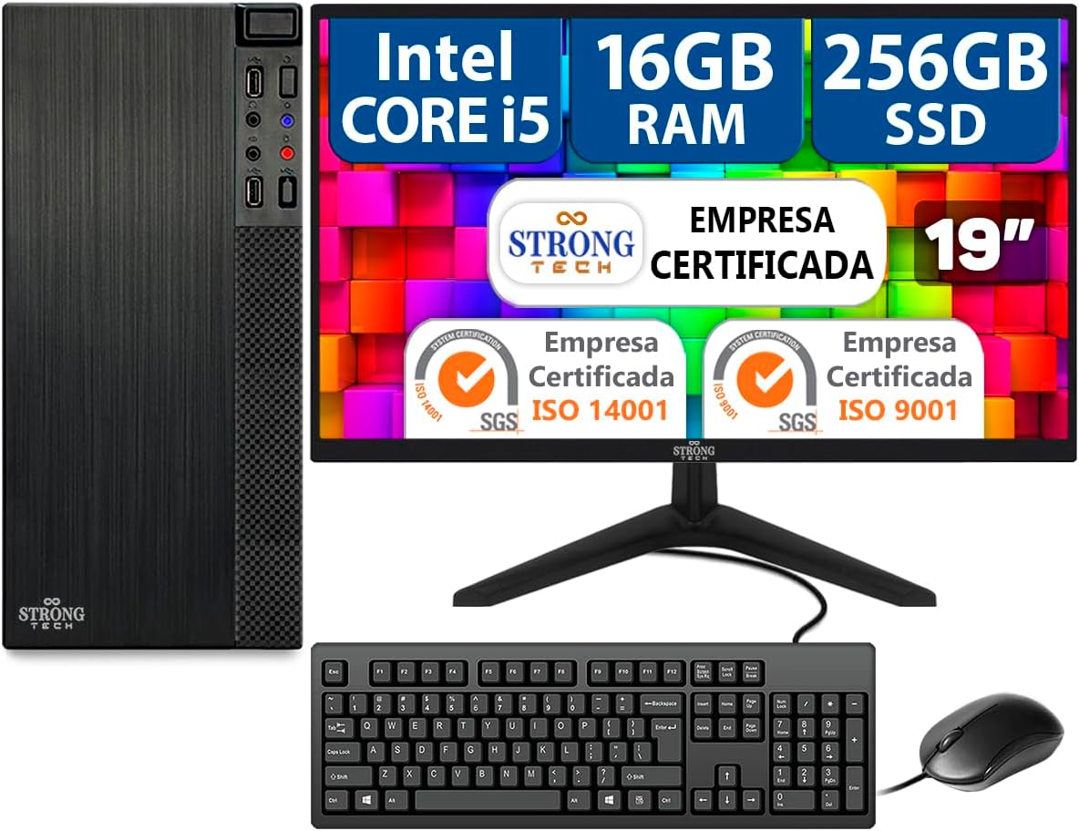 Computador Completo Intel Core i5 16GB SSD 256GB Monitor 19 4 Núcleos Super Turbo Pc Hdmi Teclado e Mouse Strong Tech